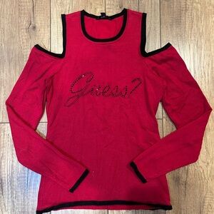 Guess Red and Black Cold Shoulder Studded Top